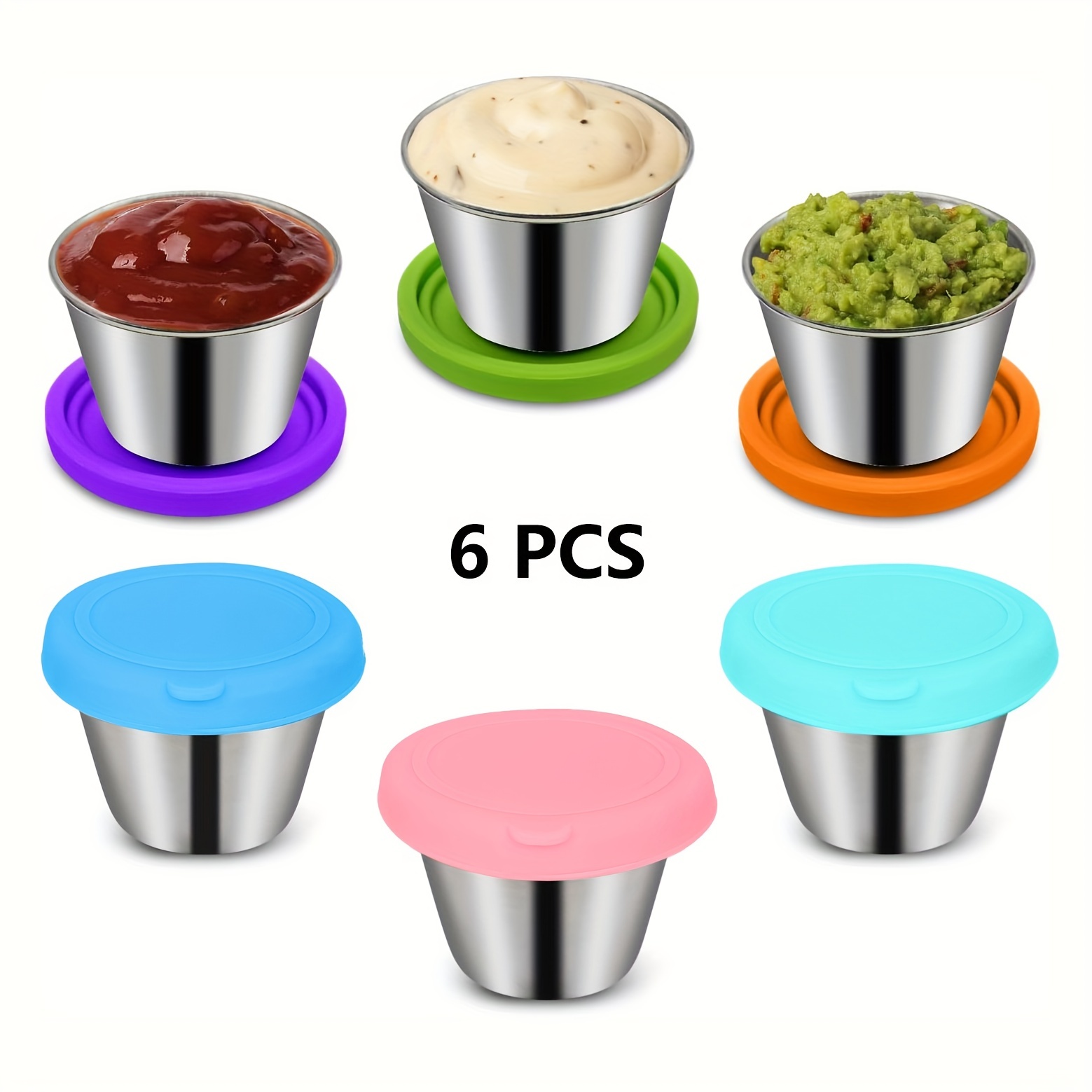 6 Pcs Salad Dressing Containers To Go 1.5oz Mini Stainless Steel Food  Storage Container Small Condiment Containers with Silicone Lids Dishwasher  Safe