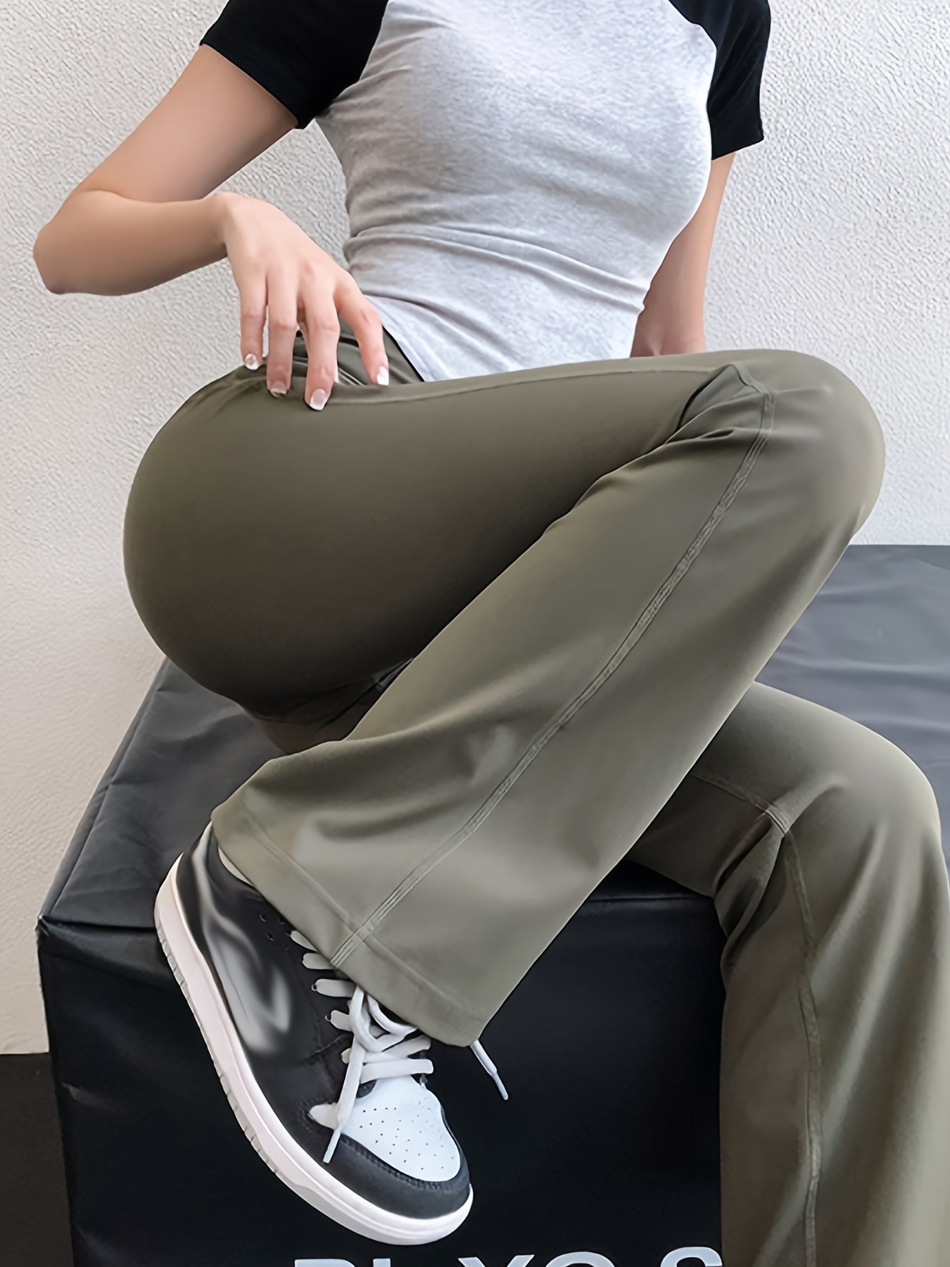 Women's Solid Pants Tummy Control Workout Leggings High Waist Yoga Pants  Womens Cotton Yoga Pants Legging Dress Pant Yoga Pants Straight Leg