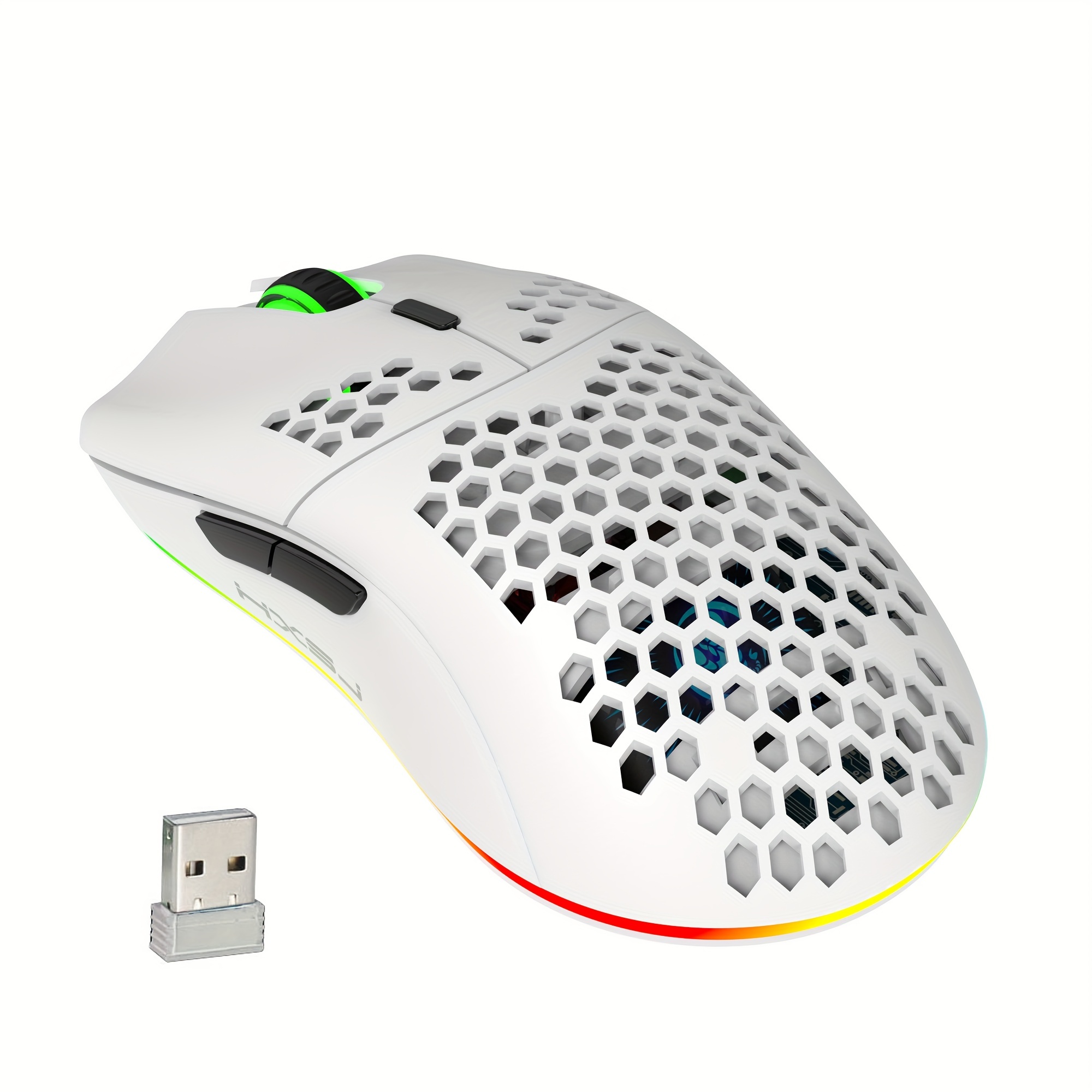 RGB Wireless Gaming Mouse,Ultra-Lightweight Honeycomb Shell Mice with 2.4G  Wireless Rechargeable,RGB Spectrum Backlit,7 Buttons,3200DPI,Ergonomic Long