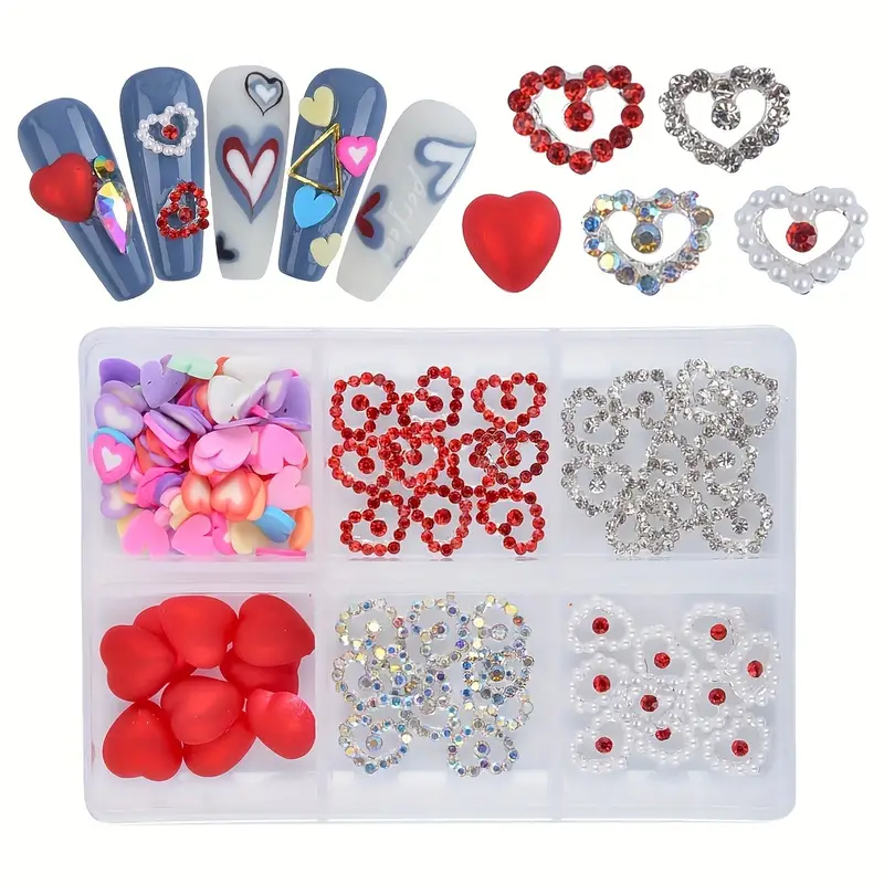 6 Grids/box,heart Nail Charms For Valentine Day Nail Decorations, Multiple  Styles Love Heart Nail Art Rhinestones Jewels Alloy Charms Pendant Nail  Studs,girl Women Nail Art Accessories - Beauty & Health - Temu