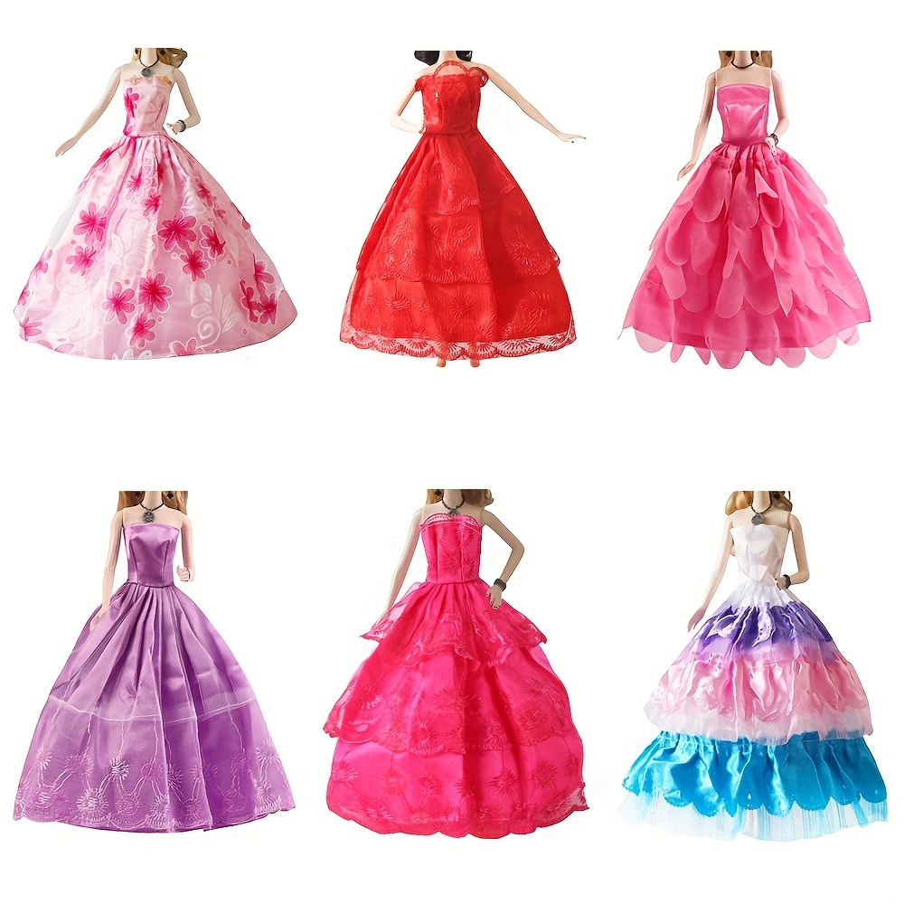 Pink Doll Dress For Barbie Doll Clothes Outfit Evening Party Gown Wedding  Dress