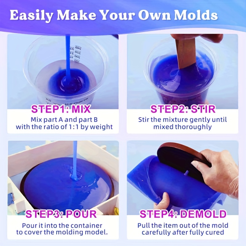 Silicone Rubber Mold Making Kit 200g/7oz, Mica Powders, Mixing