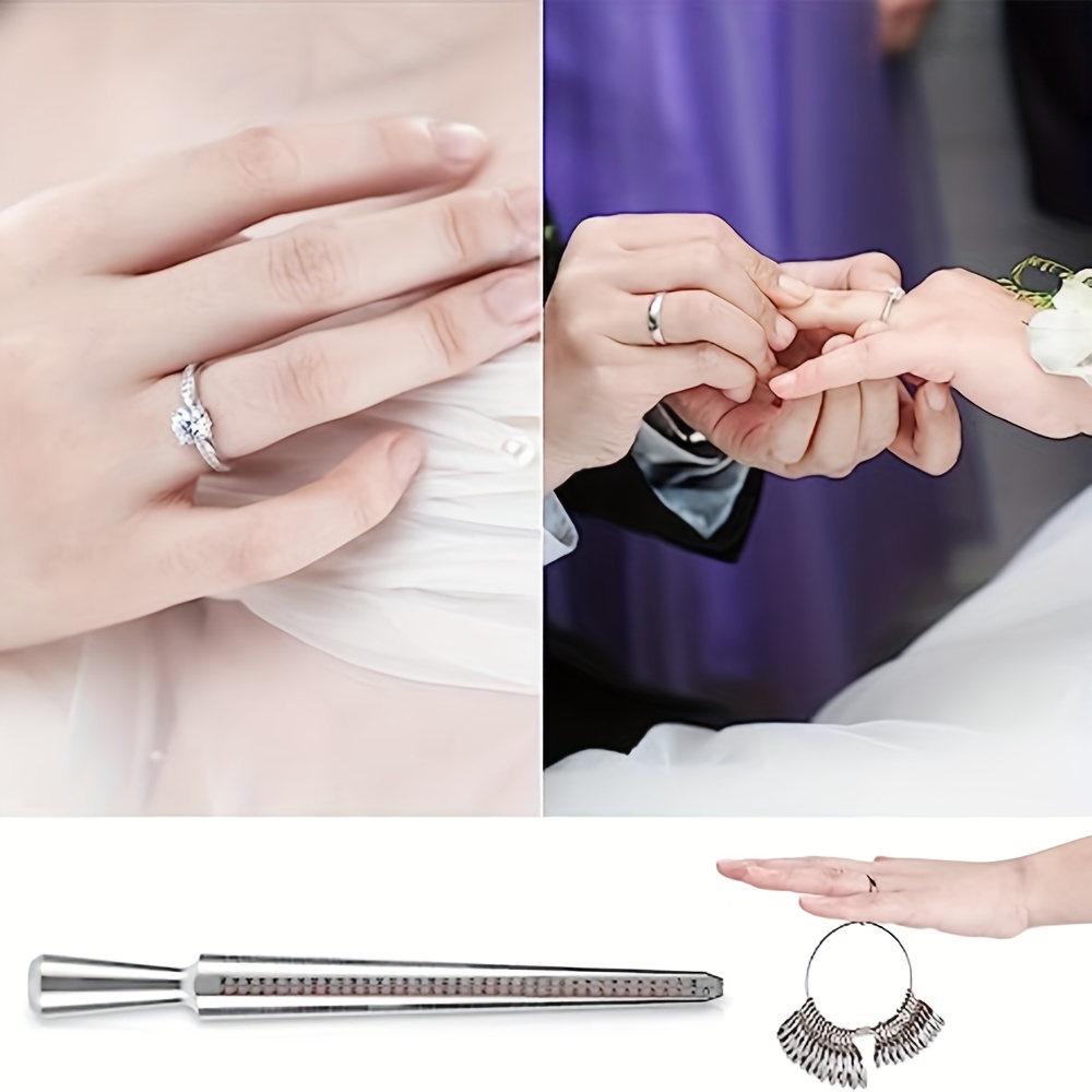 Medidor de anillos de metal, herramienta de medición de anillos para hacer  joyas, juego de tallas de anillos de boda para ti, marido, esposa, novia