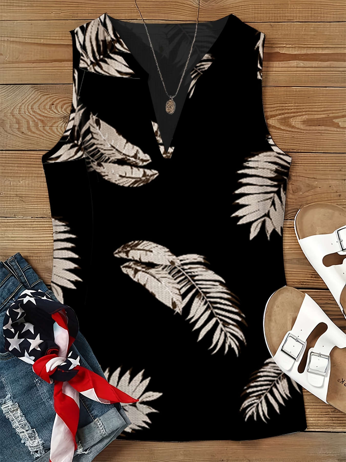 Graphic Print Tank Top V Neck Sleeveless
