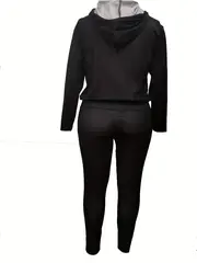 plus size sporty outfits set womens plus stripe print long sleeve hooded drawstring zipper coat leggings outfits two piece set details 4