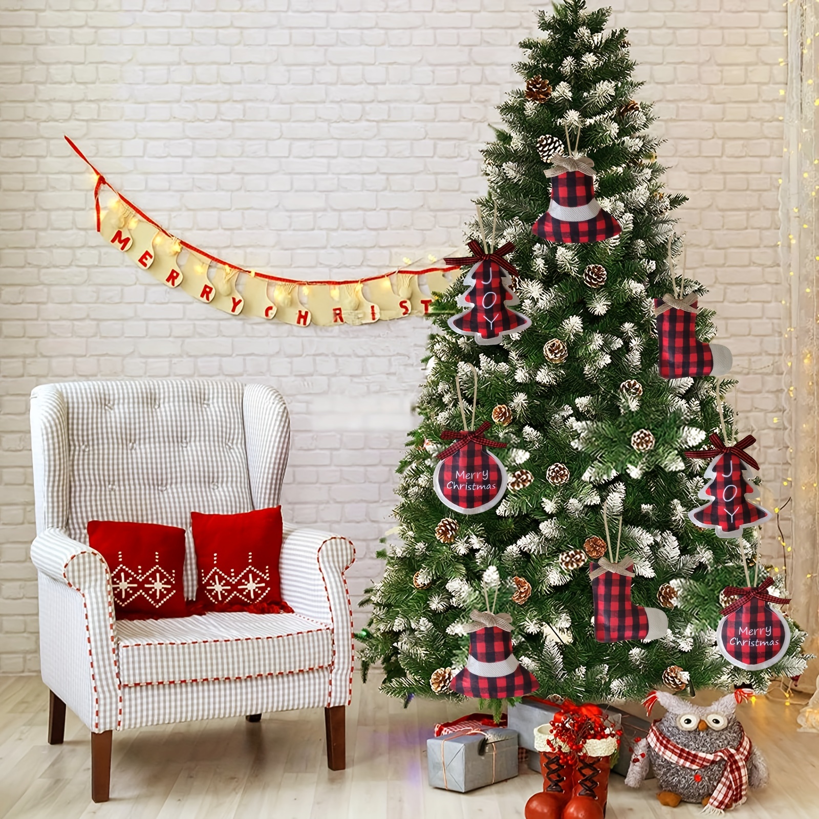 Piao Christmas Decorations Tree Ornament, 8 Pcs Red Black Buffalo