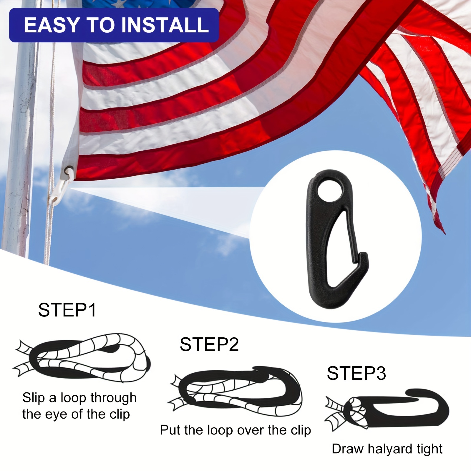 Flag Pole Rope Kit 50Ft x 1/4 Diameter Halyard Rope with 4 Pcs Plastic  Snap Hooks Clips Outdoor Flagpole Hardware Accessories Camping Rope