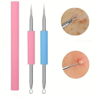 Double-Headed Stainless Steel Acne Needle for Precise Blackhead Removal and Acne Picking - Silicone Beauty Tool for Smooth and Painless Skin Care