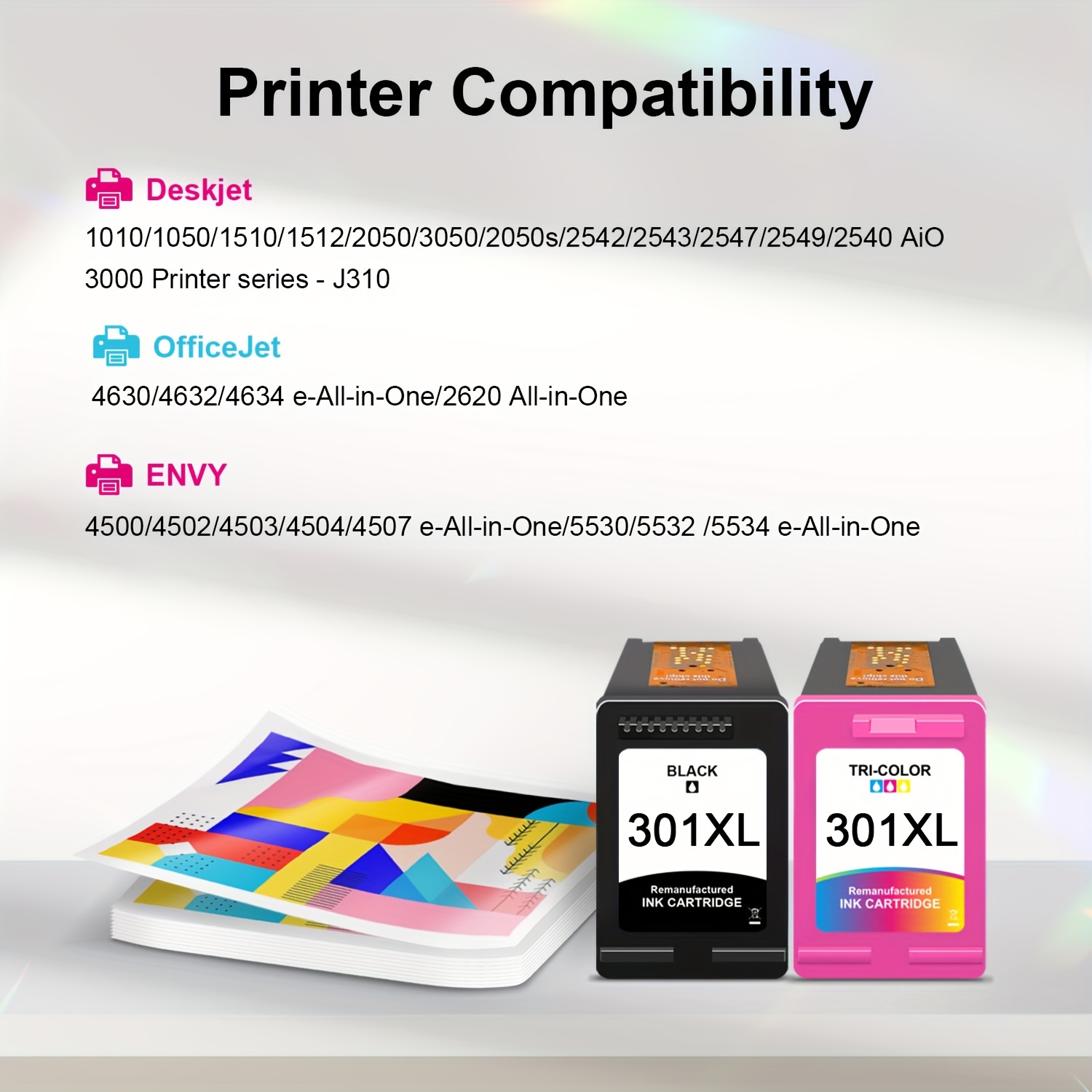  Compatible for HP 301 301XL Ink Cartridges for HP 301 Deskjet  1000 1010 1011 2050 2050a 2054a 3050 3054 3060 Envy 4500 4501 4502  Officejet 4630 4631 4632 Printer : Office Products