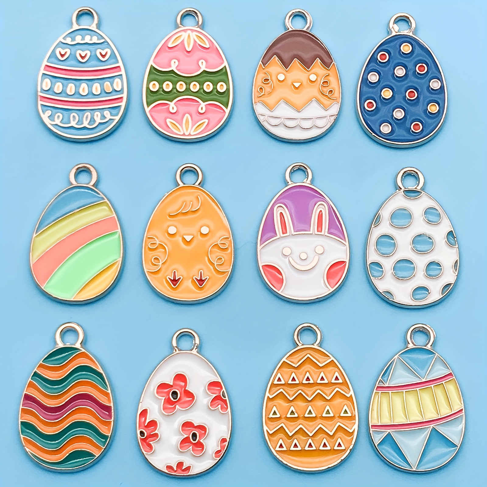 24 Pieces Easter Eggs Charms for Jewelry Making and Bracelets Making,  Wholesale Bulk Lots Jewelry Making Charms, Metal, No Gemstone