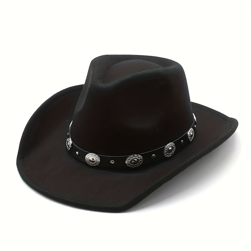 Black Elegant 1pc Hat, Men's Classic Western Cowboy unisex Buckle Flat Top Hat,Cowboy Boots Men,Temu