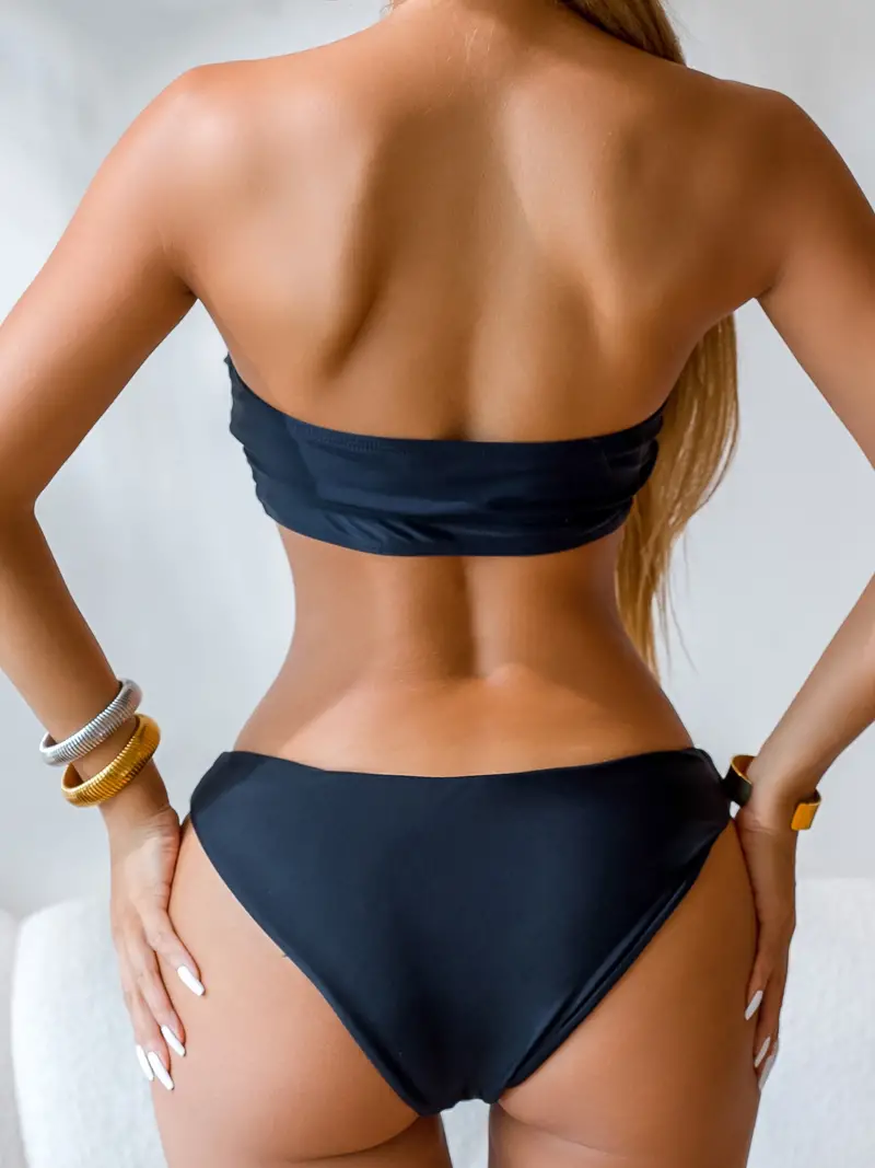 Black Ring linked Bikini Top Cut Bandeau Stretchy Strapless - Temu Canada