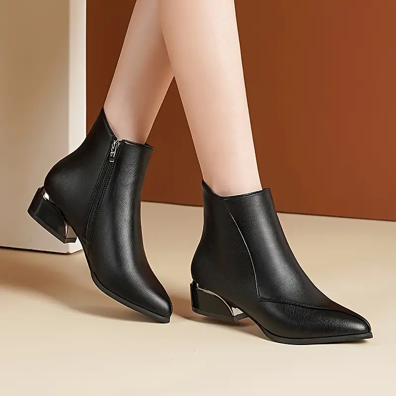 low heeled ankle boots women s chunky pointed toe stitching detalles 5