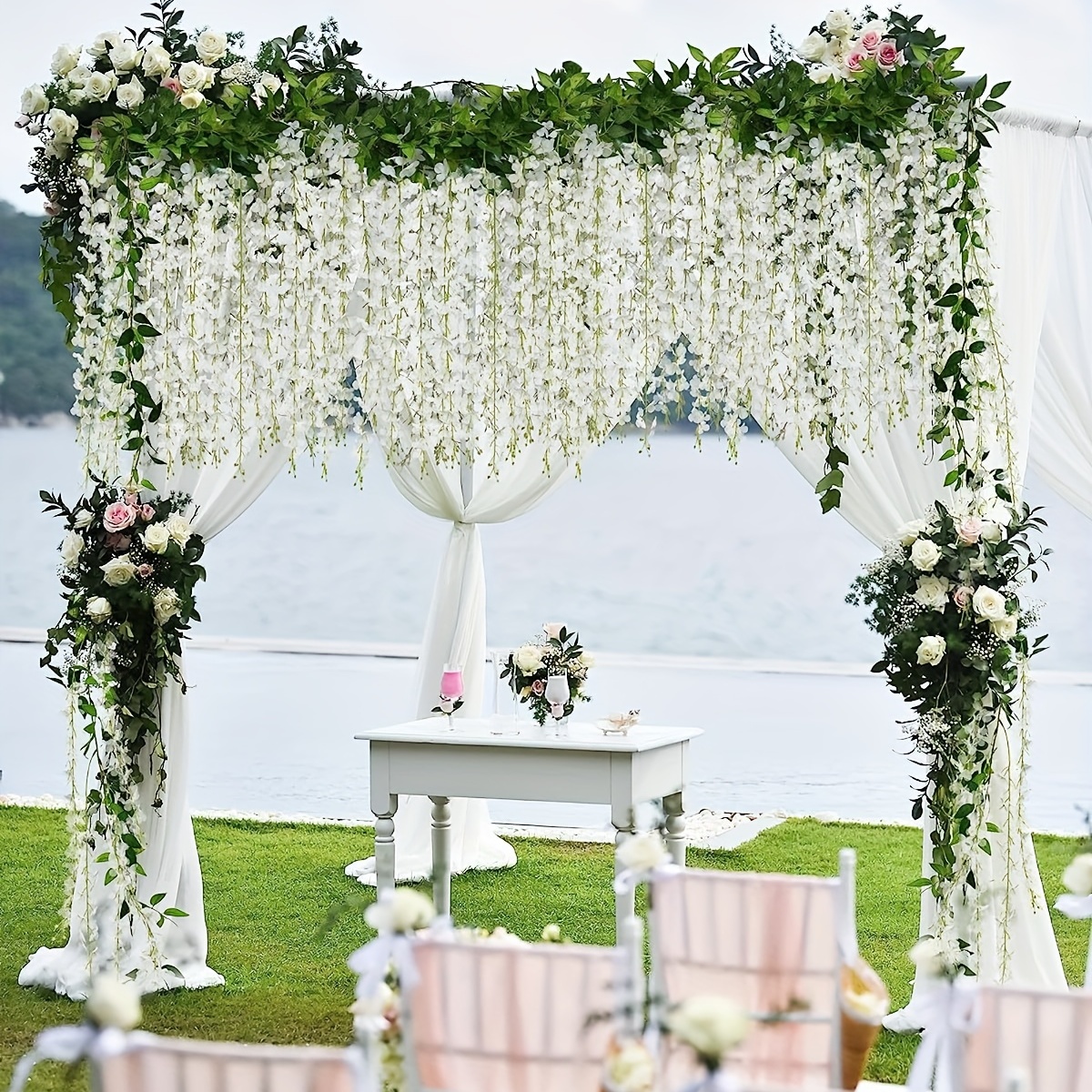 6 フィート 12 枝白藤吊り花人工藤つるシルク藤の花花輪結婚式のアーチ