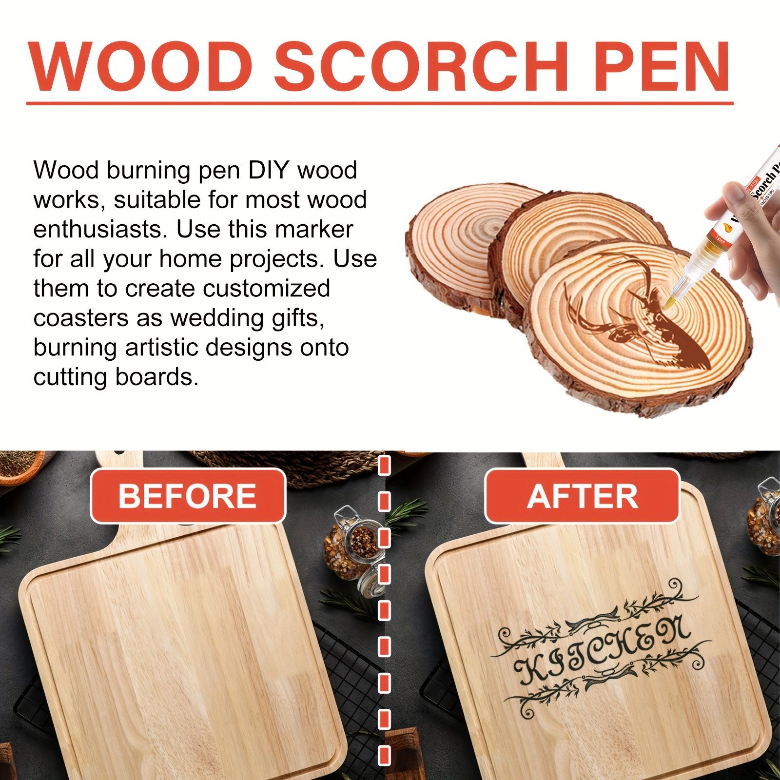 2PCS Safe Scorch Marker Wood Burning Pen Pyrography Pen Wood Burner DIY  Tool Kit