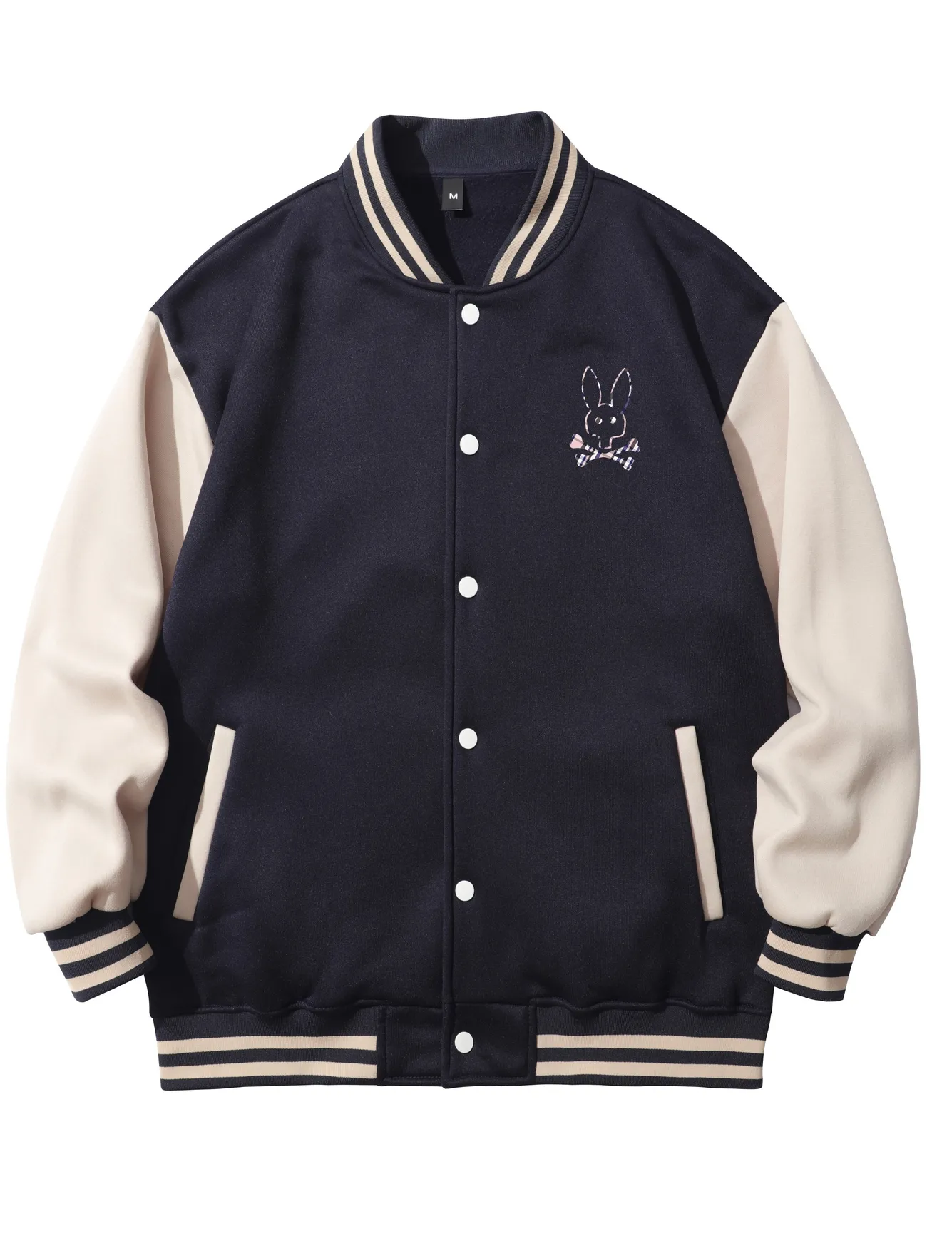 Rabbit Skull Pattern Color Block Lightweight Jacket, Men's Casual Stretch  Baseball Collar Varsity Jacket For New Generation School - Temu