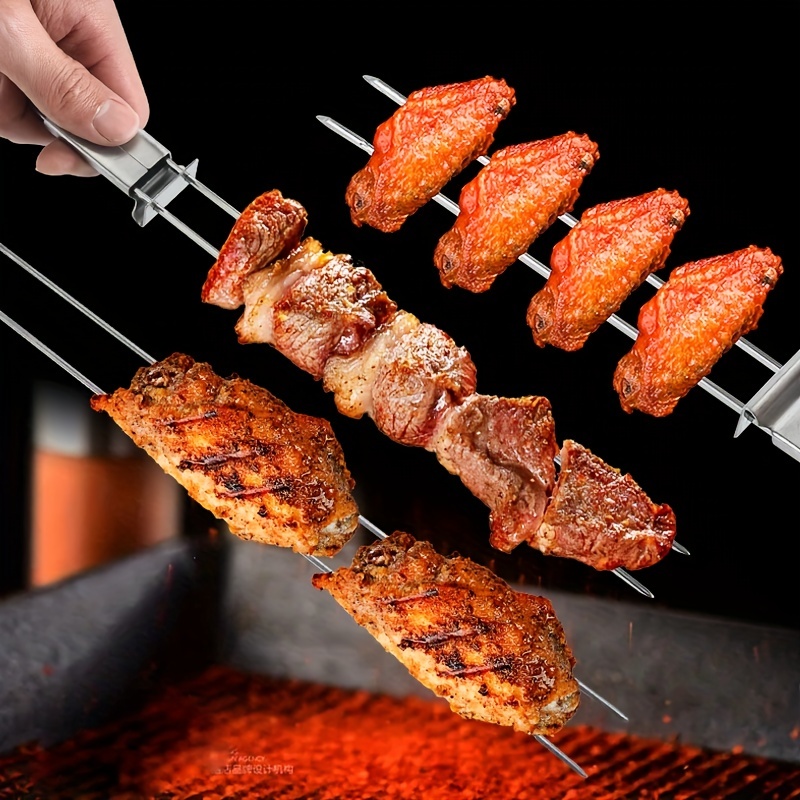 10 piques a brochette 33cm acier barbecue kebab metal - Cuisine et  pâtisserie