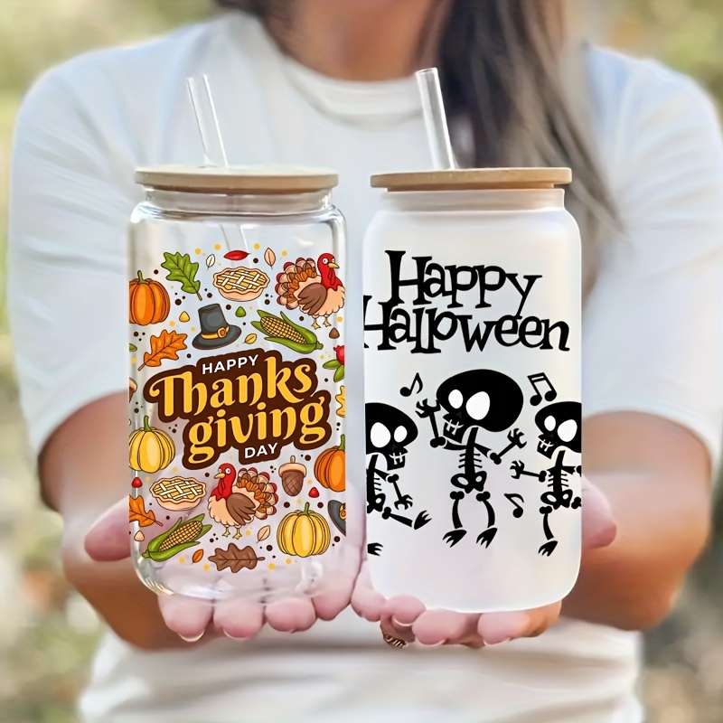 1pc Vaso Vidrio Tapa Pajita Navidad Halloween Copa Agua - Temu Chile