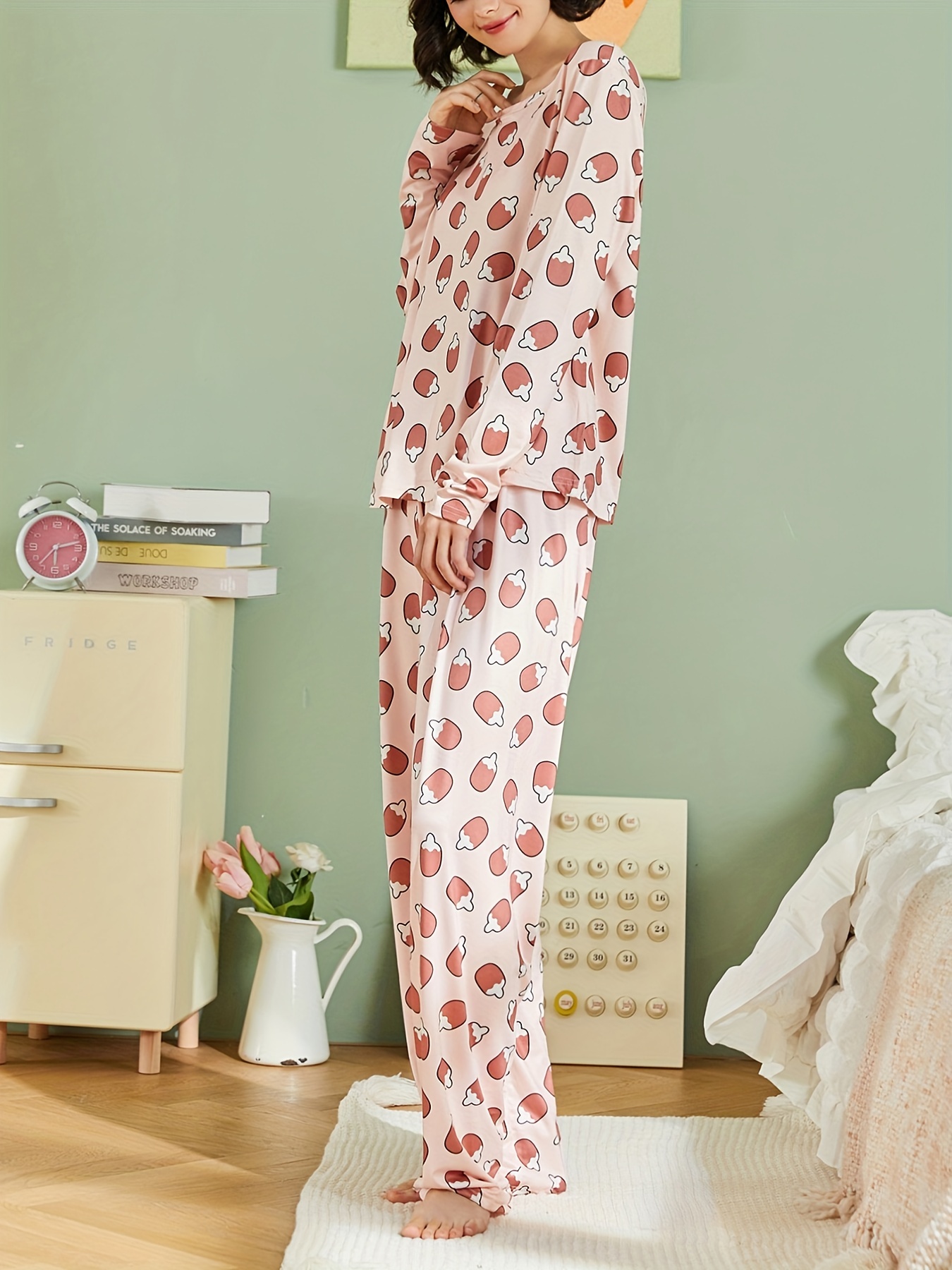 Conjunto de pijamas para mujer, conjunto de 2 piezas, camisetas y  pantalones de manga larga con estampado bonito, ropa de dormir y ropa de  salón para