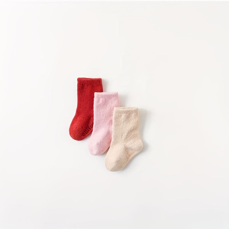 3 Paires De Chaussettes Dhiver Pour Bébé, Chaussettes Chaudes À Mitube De Couleur Unie Pour