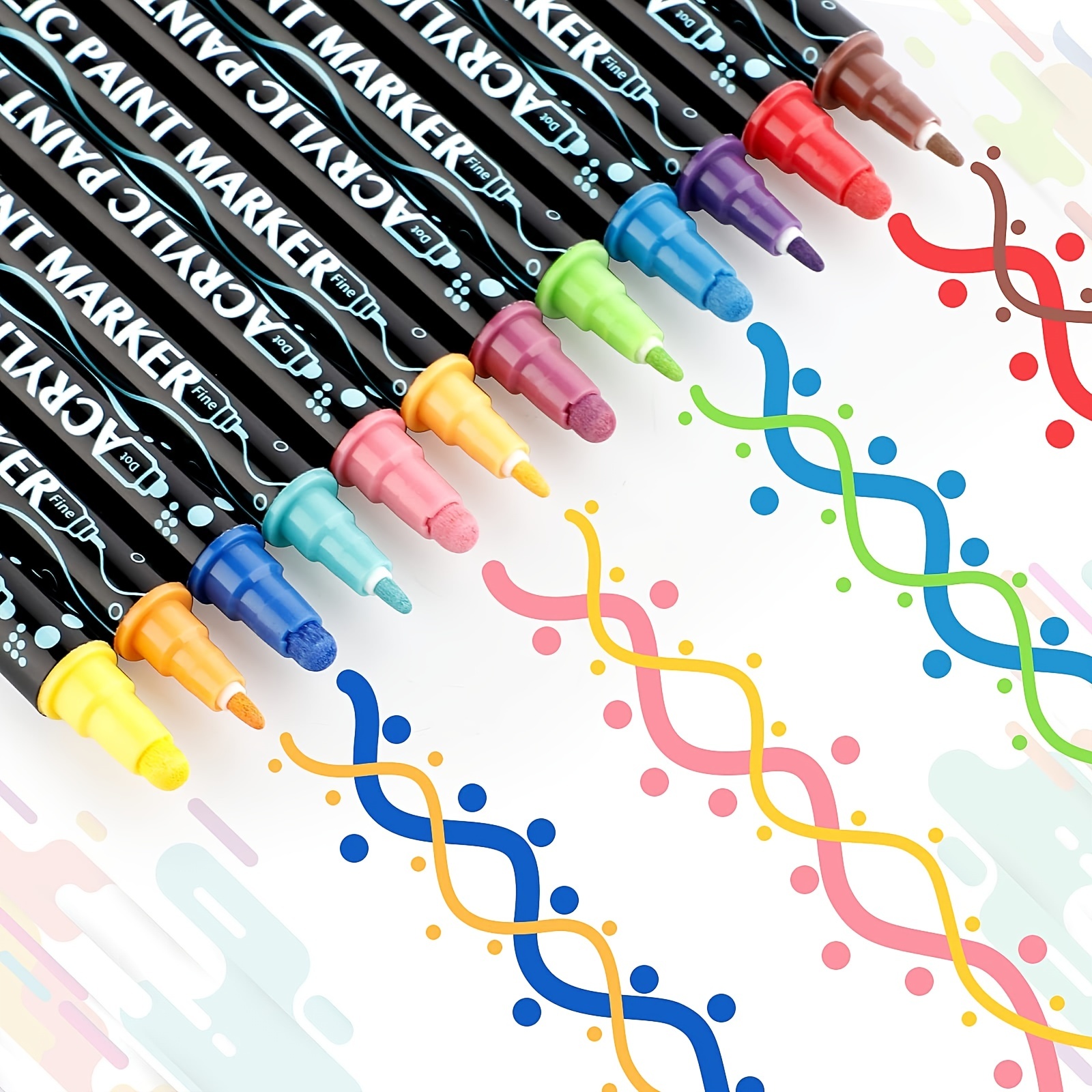 12 Colour Acrylic Paint Pens (Fine Tip) for rock painting, shoes