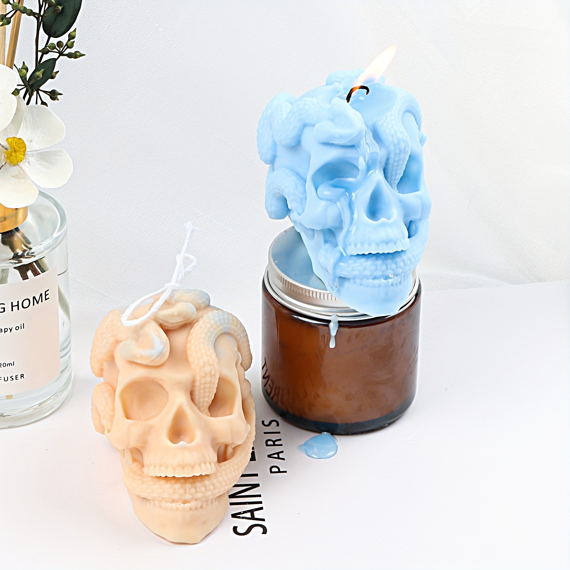 Snake Winding Around Skull Diy Scented Candle Silicone Mold - Temu