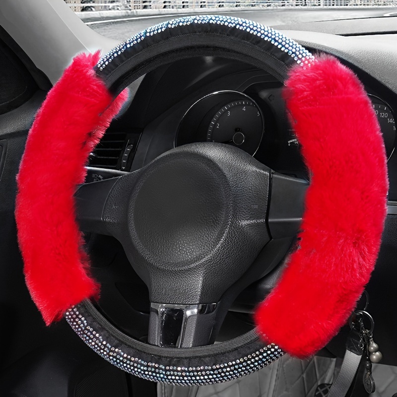 Gradient Color Long Plush Faux Rabbit Fur Car Steering Wheel - Temu