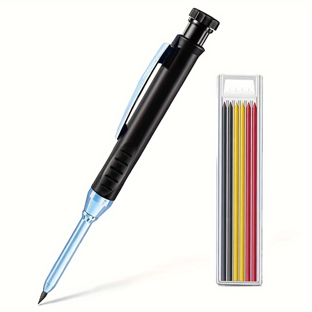 Solid Carpenter Mechanical Pencil With Sharpener For Woodworking Construction Long Head Carpenter Pencil Stationery Supplies 1 Pen+ Of Lead Cores