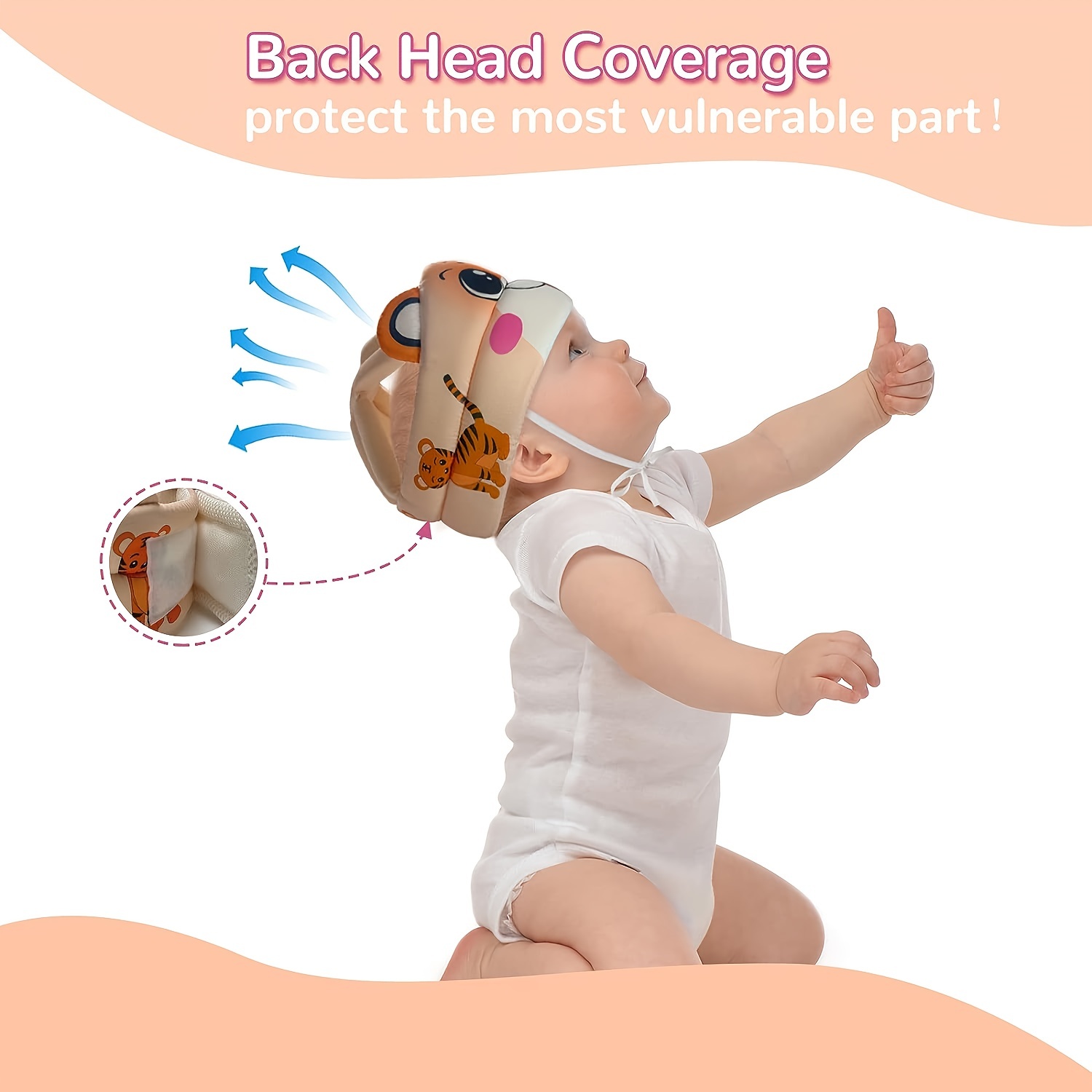 Casco de seguridad para bebé, sin golpes, con cojín de seguridad para la  cabeza, gorra protectora ajustable, sombrero de seguridad para niños, para