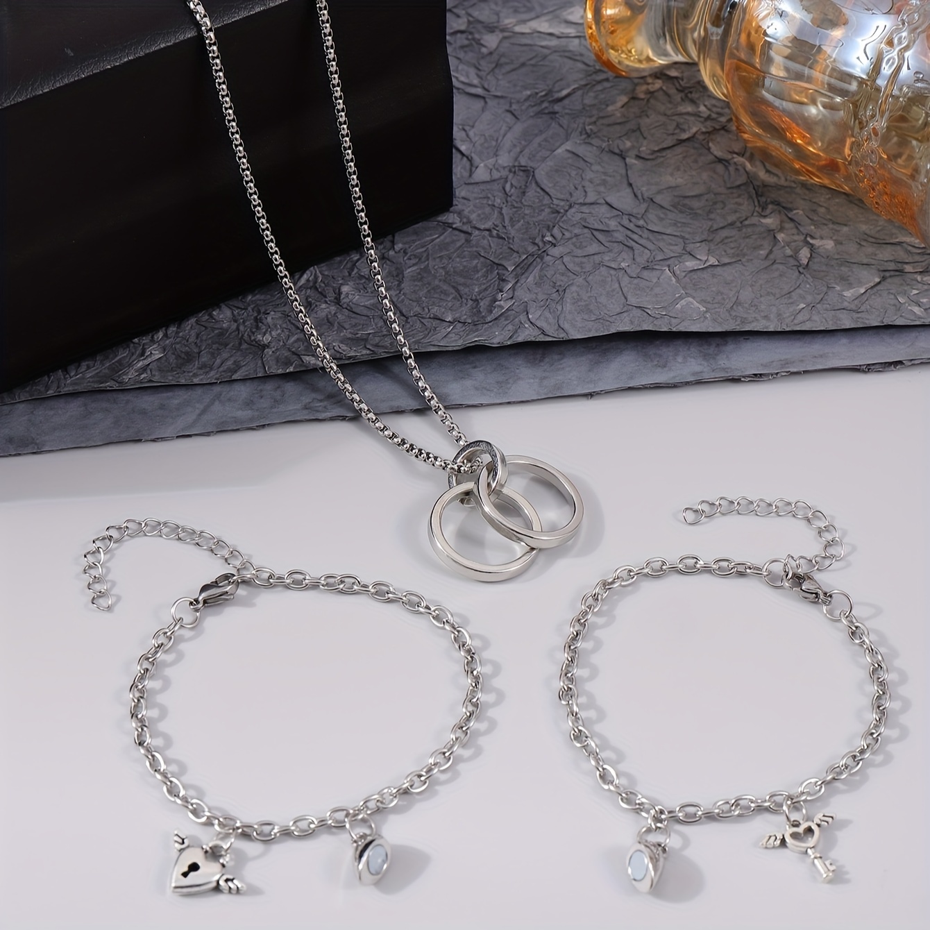 Minimalist Alloy Double Ring Pendant Necklace Love Chain - Temu