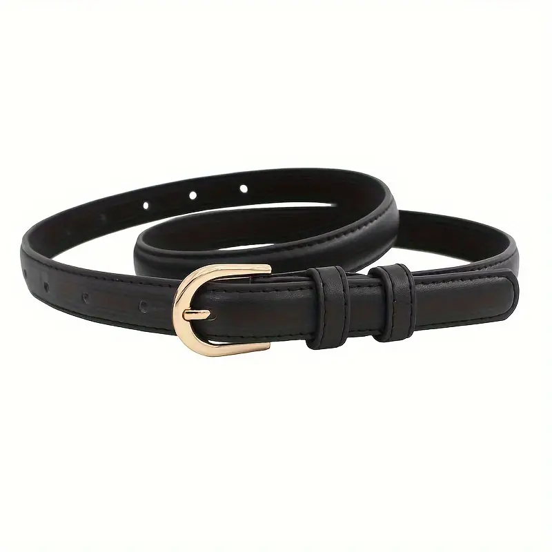 Pu Leather Belts Women Skinny Waist Belts Metal Buckle Solid
