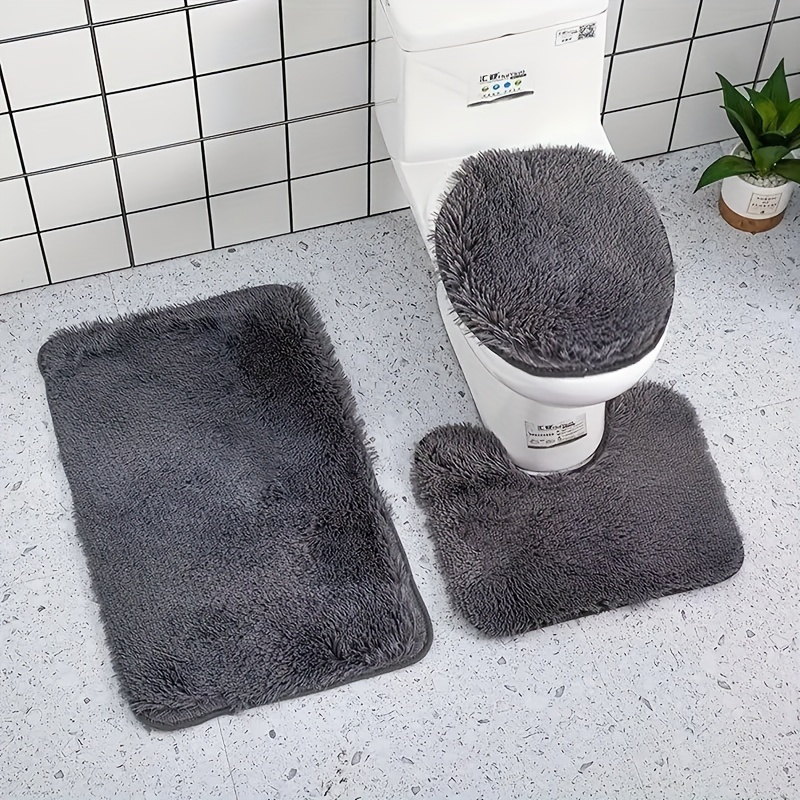 2pcs/set Grey Ultrafine Fiber Bathroom Rug Set - Plush And Soft