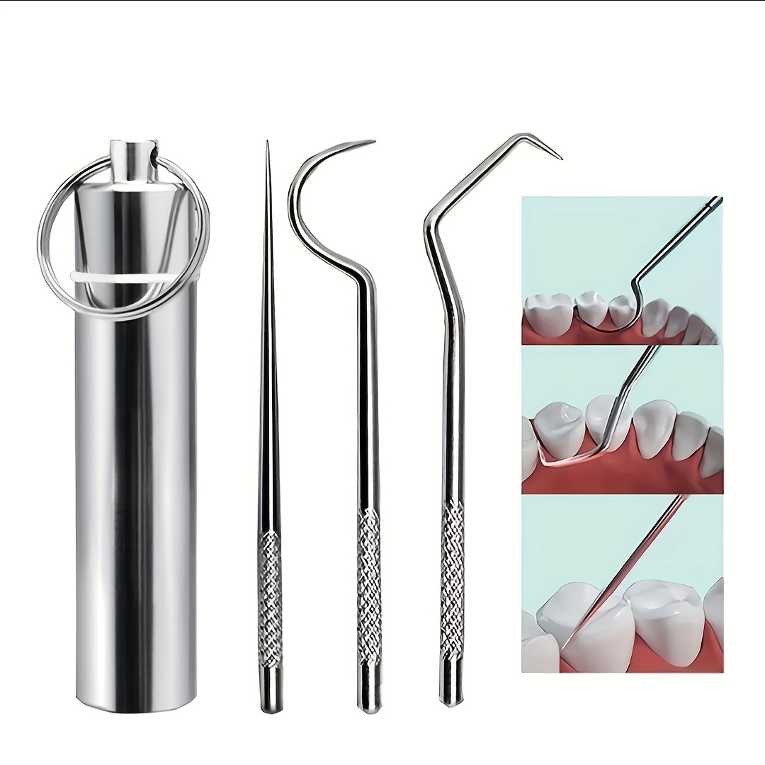 7 pezzi in acciaio inossidabile portabile Stuzzicadenti Custodia orale Kit  per la pulizia , denti fessura Gancio Ago Set , pulizia dentale Strumenti  con portabile filo interdentale Ago