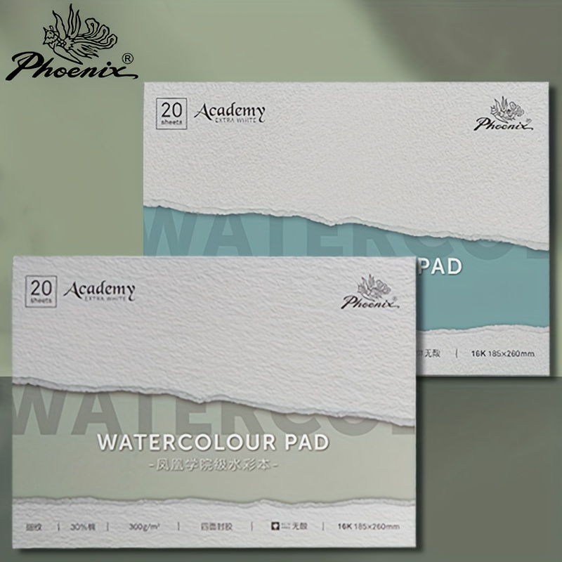 Phoenix Extra White Academy Watercolor Pads (20-sheet/ 26.01cm X 18.49cm/  Cold-pressed, Medium Grain), 300gsm, High-grade Watercolor Paper, Great For