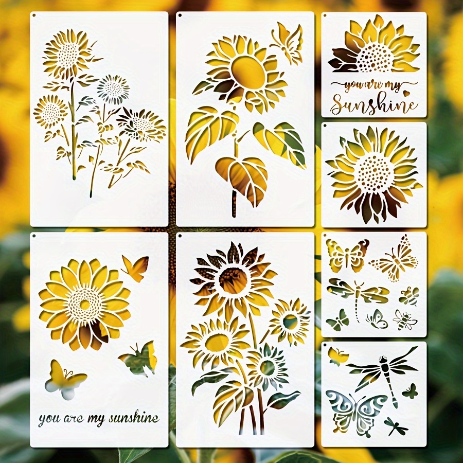 Sunflower Butterfly Painting Stencils Reusable Pet Laser - Temu