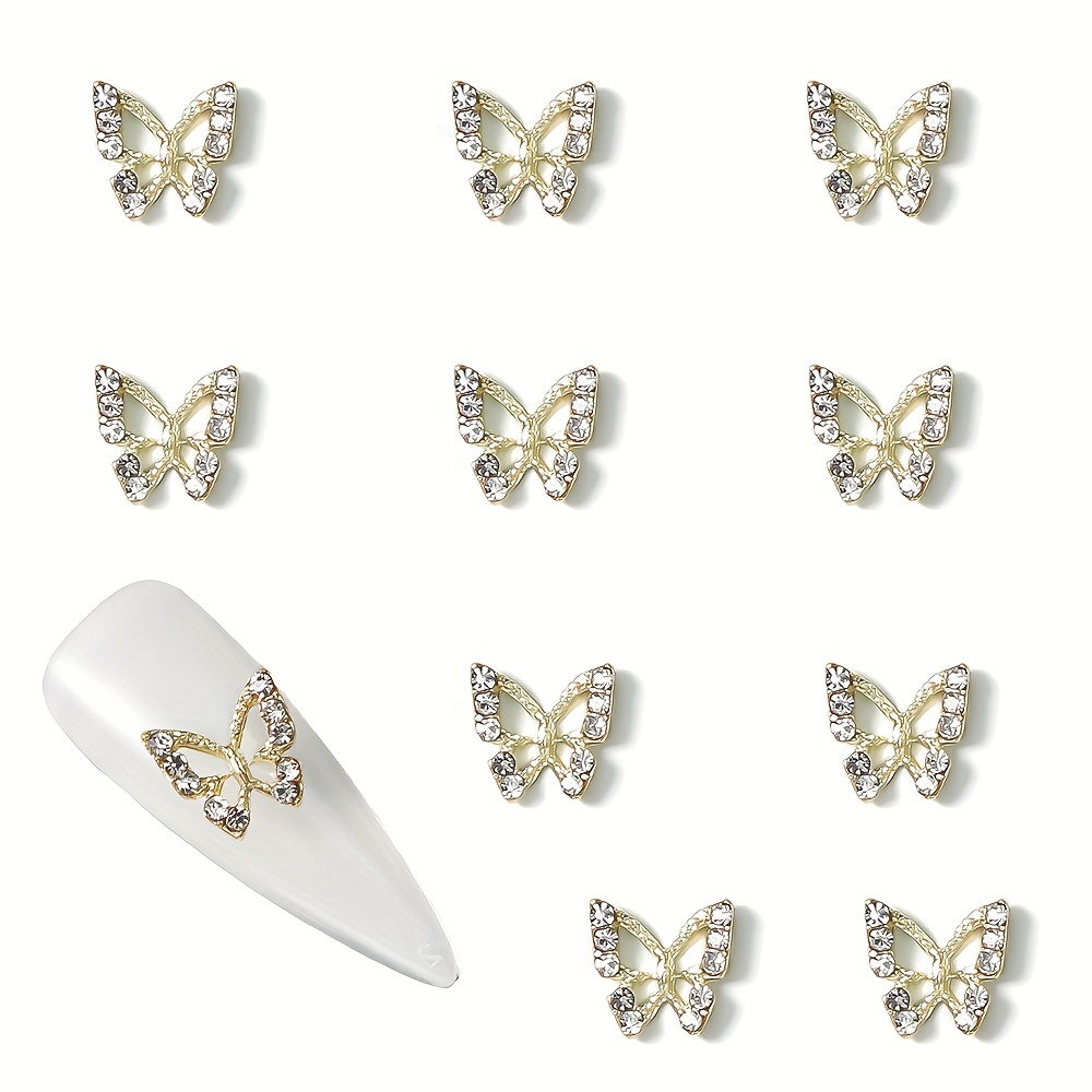 3d Metal Butterfly Nail Decorations Nail Art Charms Crystal - Temu