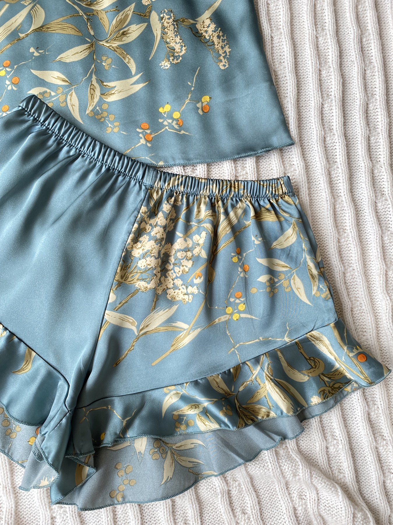 Farktop Womens Floral Print Pajama Sets Ruffle Trim Cami and Casual Shorts  2 Piece Lounge Set PJ