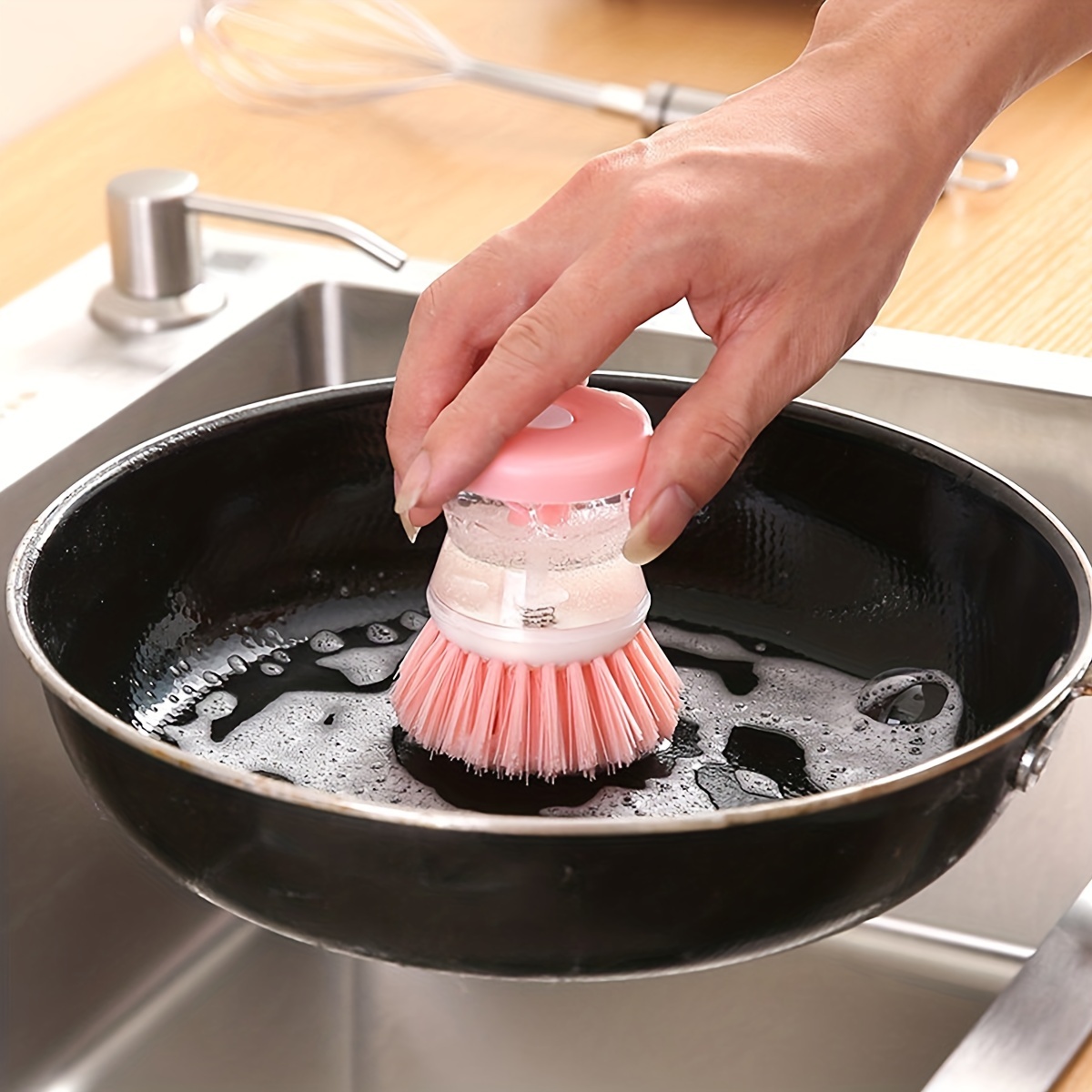 Dish Brush With Soap Dispenser, Kitchen Dish Scrub Brush, Dish