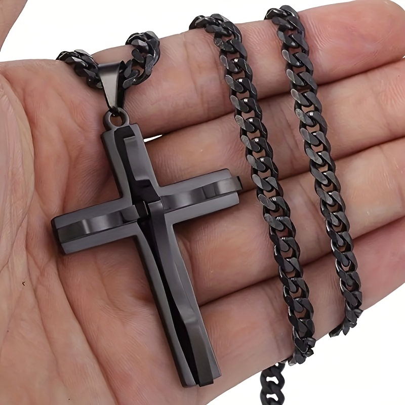 

1pc Men's Hip Hop Style Crafts Black Cross Accessories Hip Hop Trendy Men's Pendant Cross Necklace