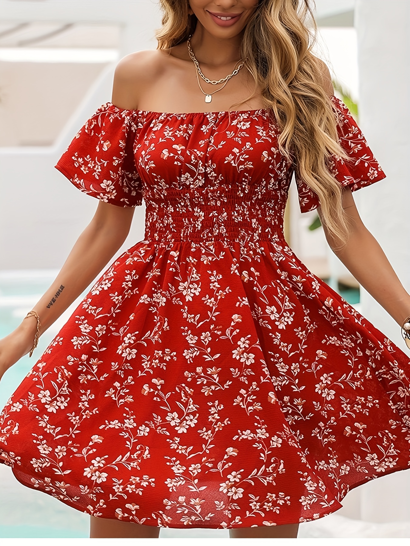 Summer fashion off Shoulder Short Sleeve MIDI Dress Elegant Women's Clothes  Solid Casual Backless Floral Beach Women's Dresses - China Women Dress and  Casual Dress price
