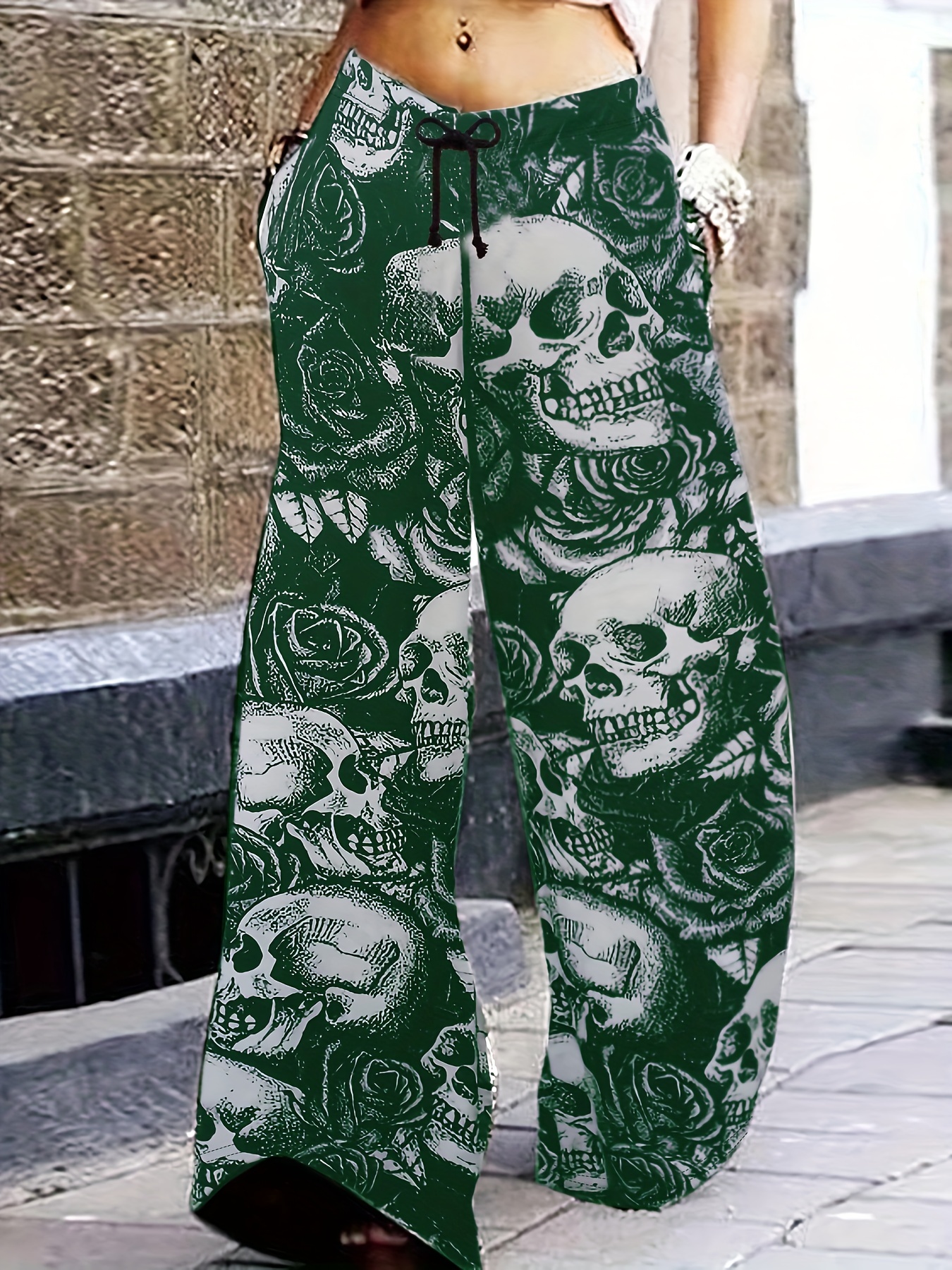 Plus Size Halloween Casual Pants Women's Plus Skull Print - Temu Canada