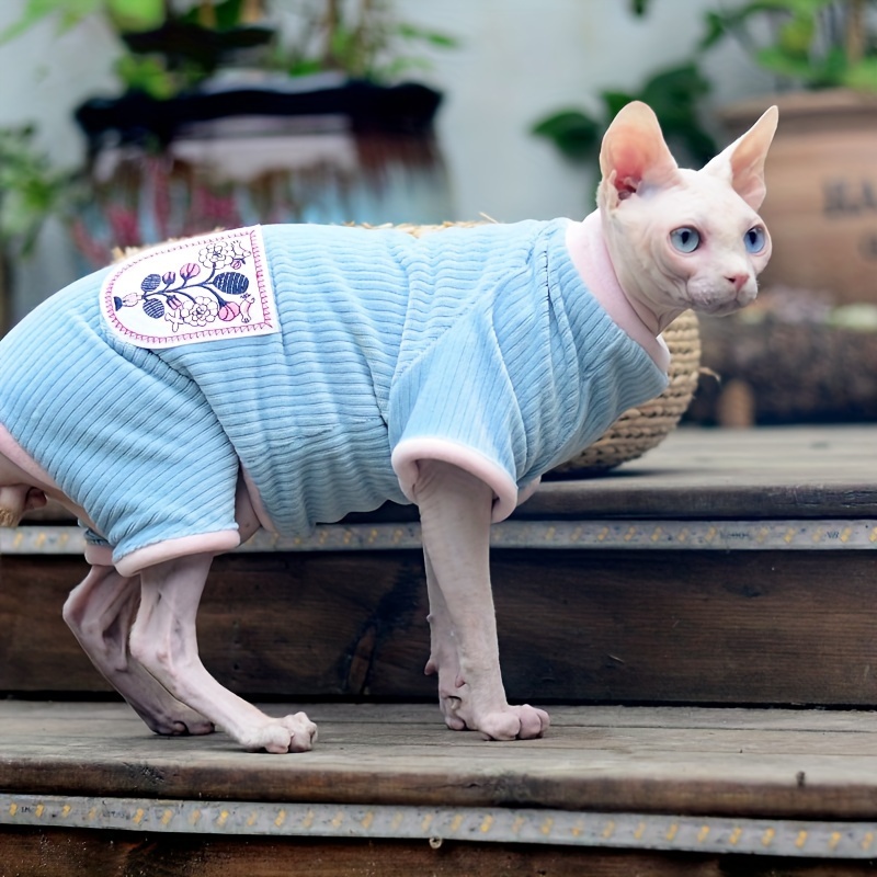 Cat Clothes Sphynx Hairless Cats Sweater Blue Line Aesthetic Breathable Cat  Wear Clothes Sweater, Save Money On Temu