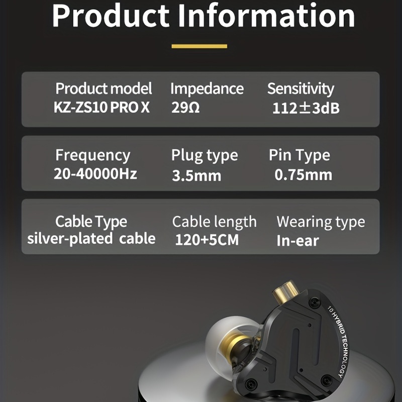 KZ ZS10 Pro 3.5mm Wired In-ear Headphones 1DD+4BA HiFi Music Earphone  Sports Headset 2pin Detachable Cable In-line Control with Mic 
