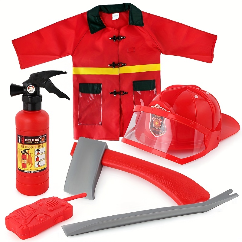 Disfraz de bombero para niños, 10 piezas de disfraz de bombero con  accesorios de juguete, juguetes de juego de rol de bombero, ropa de disfraz  de