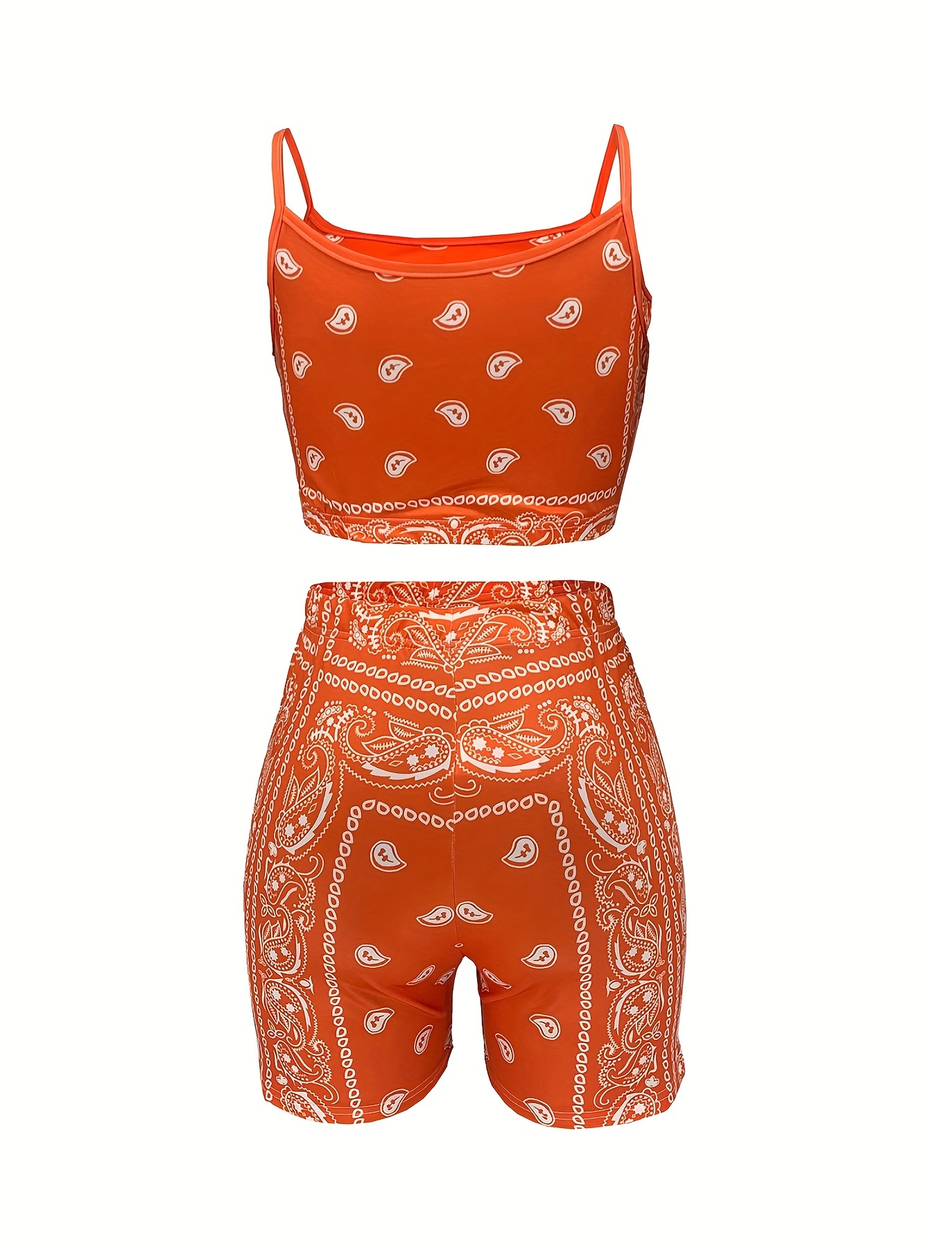 Paisley Print Two piece Set Crop Cami Top & Slim Shorts