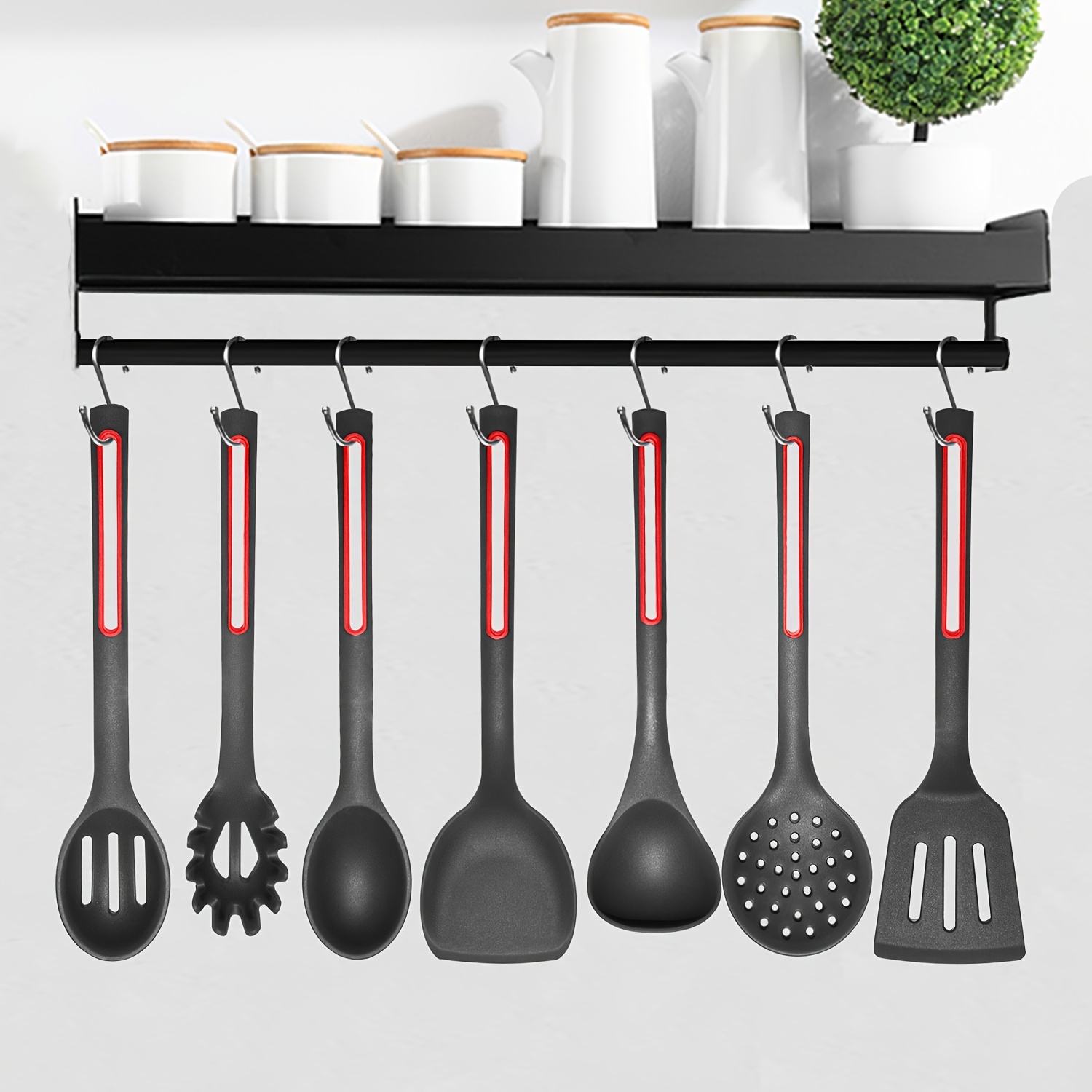 6pcs, Premium Kitchen Utensils Set - Includes Ladle, Spoon, Slotted Spoons,  Spatula, Slotted Turner, Spaghetti Server - Durable PC Plastic - Perfect f