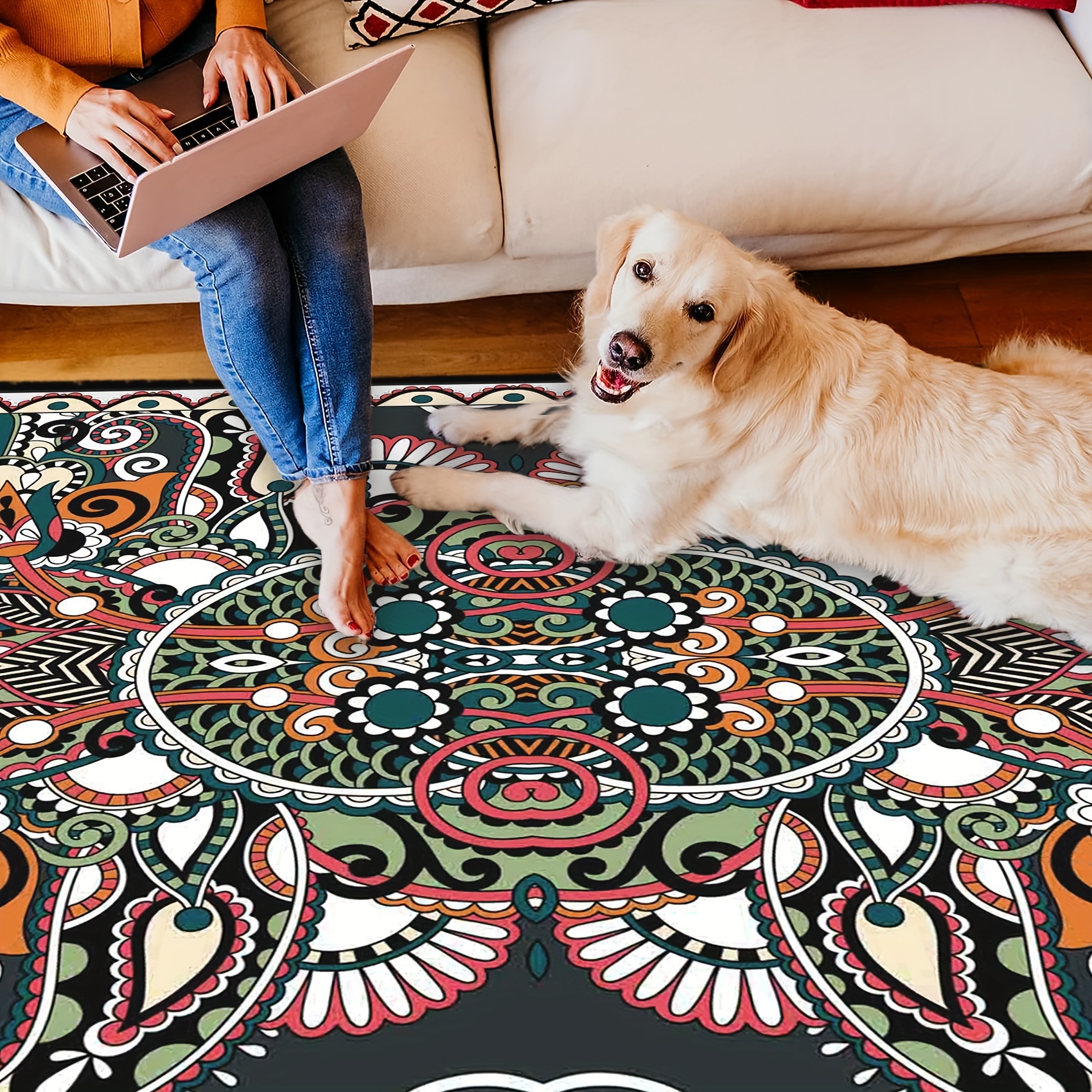 Vintage Bohemian Design Ornamental Carpet Area Rug, Floral Ornamental  Carpet Indoor Washable Rugs, Boho Rug Backing - Non-slip & Durable, Soft  Fluffy Carpet For Bedroom Kitchen Dining Floor - Temu