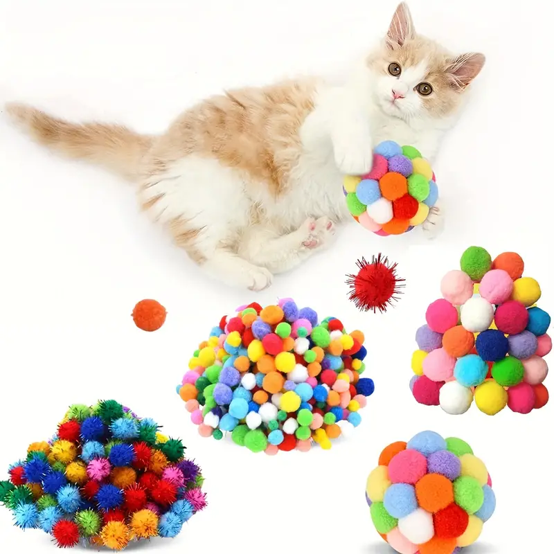 Soft Pom Pom Balls For Kittens Plush Toy Balls For Training - Temu