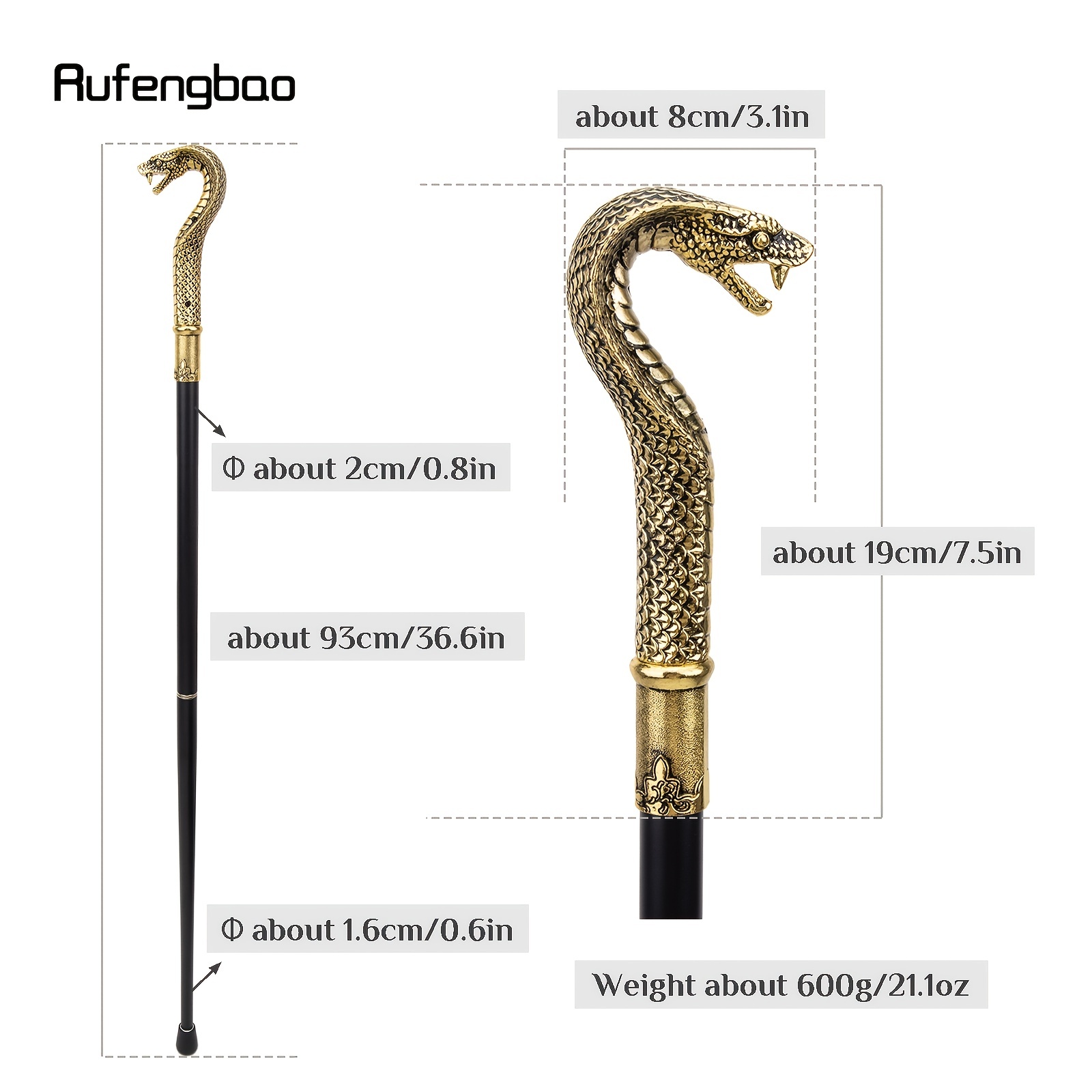 Golden Black Luxury Dragon Head Walking Cane Fashion - Temu Canada