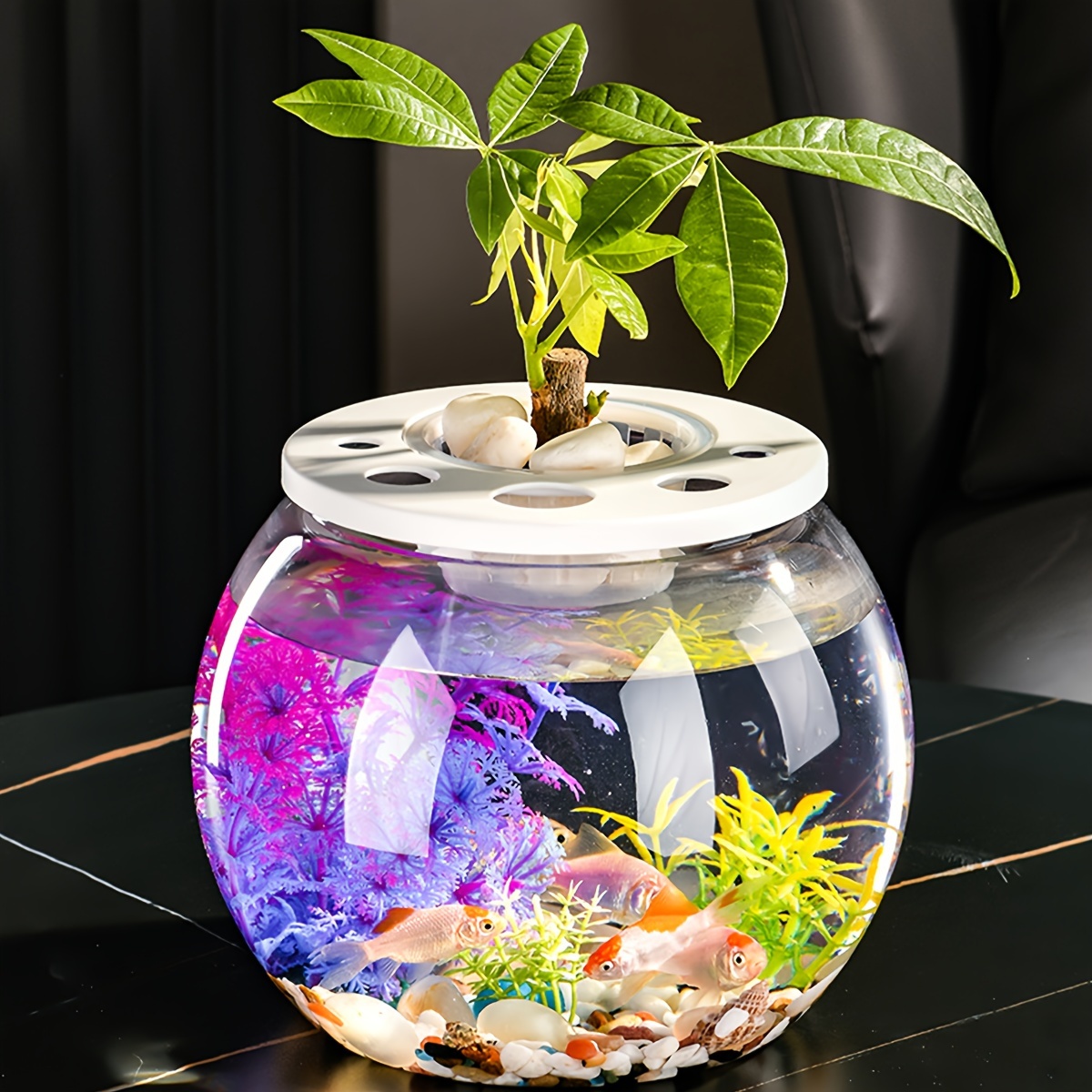 1pc Small Covered Fish Tank For Landscaping, Plastic Small Goldfish Tank  For Living Room, Green Plant Hydroponic Ecological Tank For Bedroom, Desk,  Go